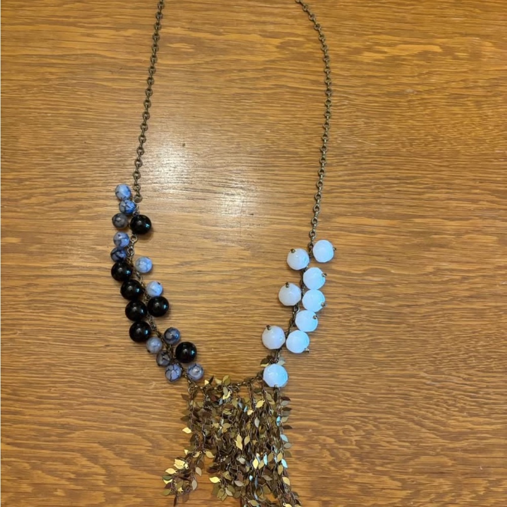 Anthropologie Gold and Black Beaded Necklace